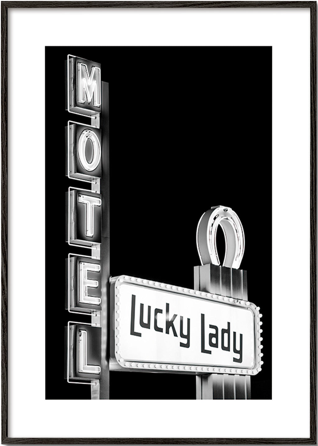 Photographie enseigne Lucky Lady du motel – Black Frame