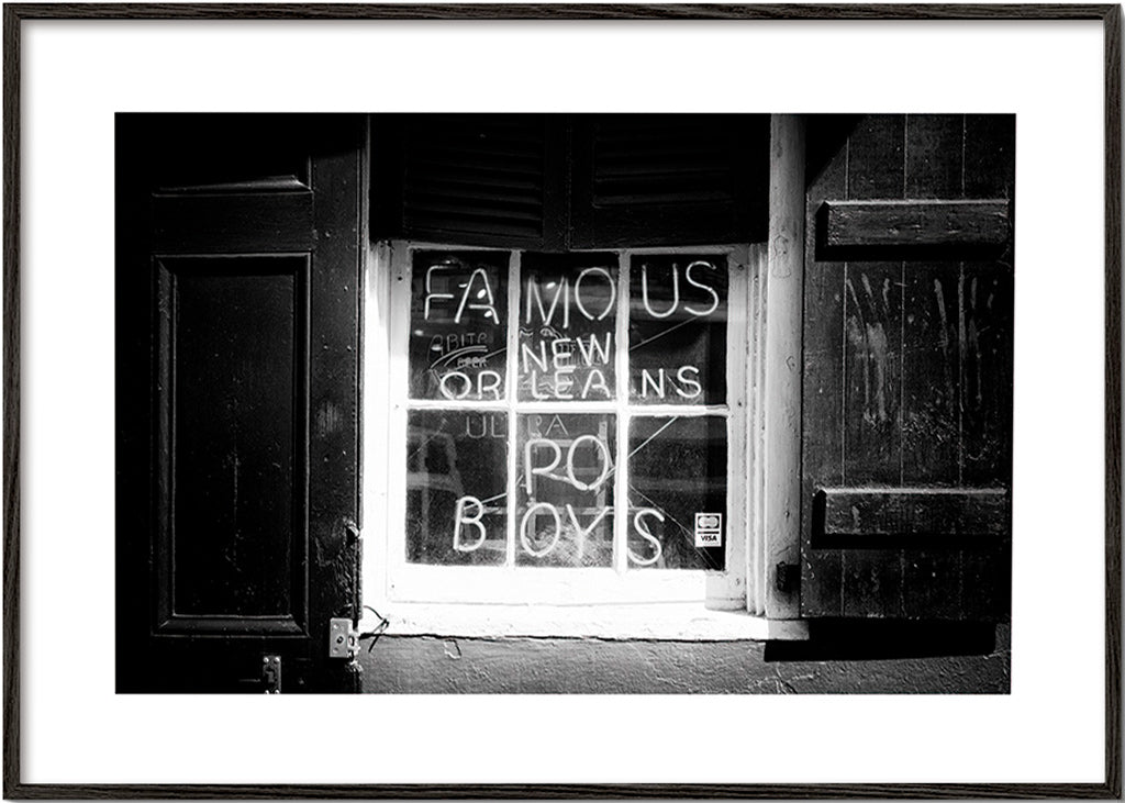 Küchenkunst: New Orleans Schild in Schwarzweiß – Black Frame