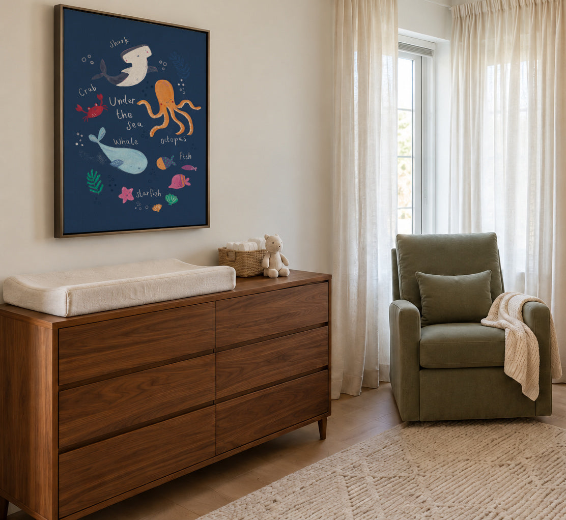 Under the sea kids art print - Framed canvas in an interior