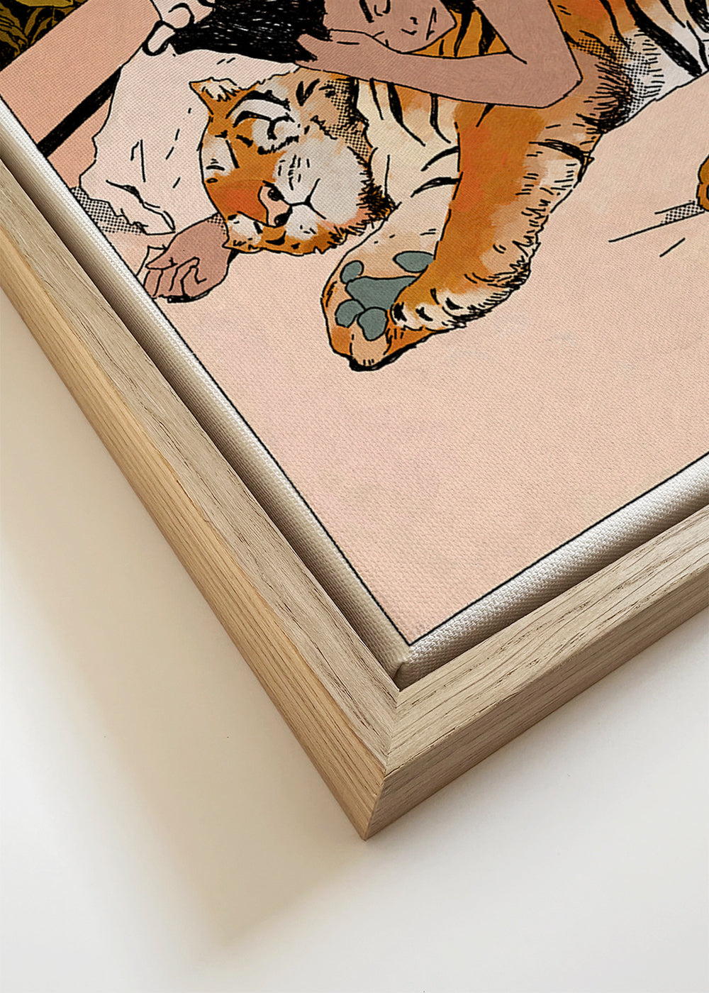 Illustratie: vrouw omhelst tijger thuis