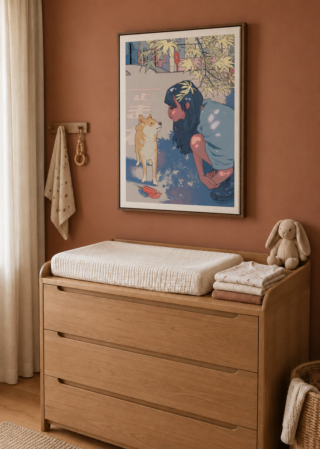 Girl & the Shiba - Framed canvas in an interior