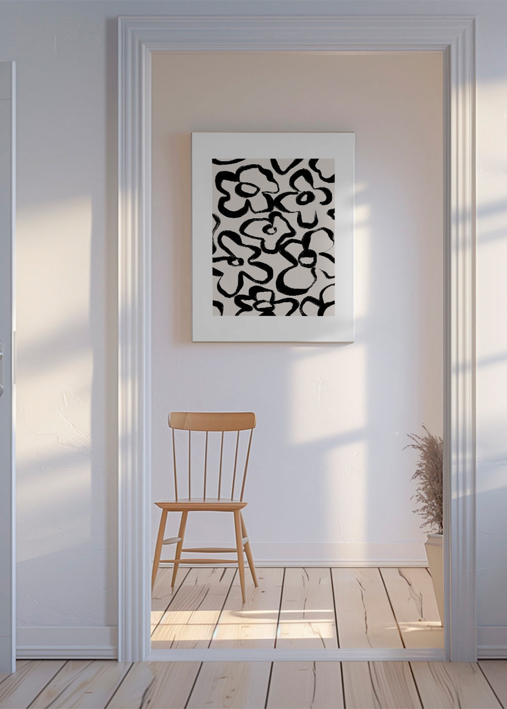 Botanische print met zwarte bloemstreken