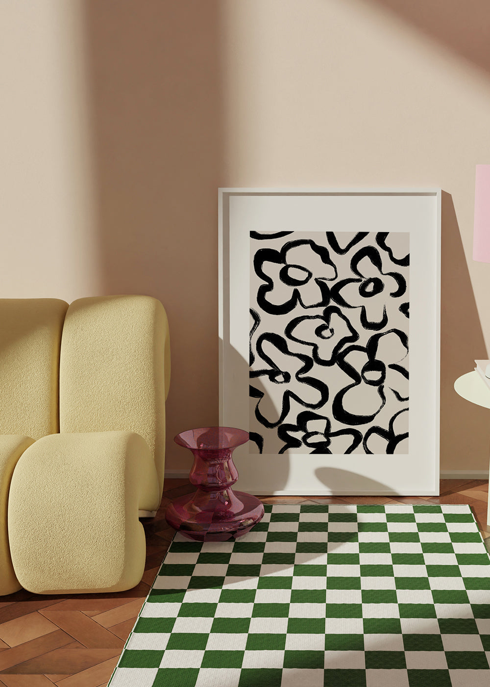 Botanische print met zwarte bloemstreken