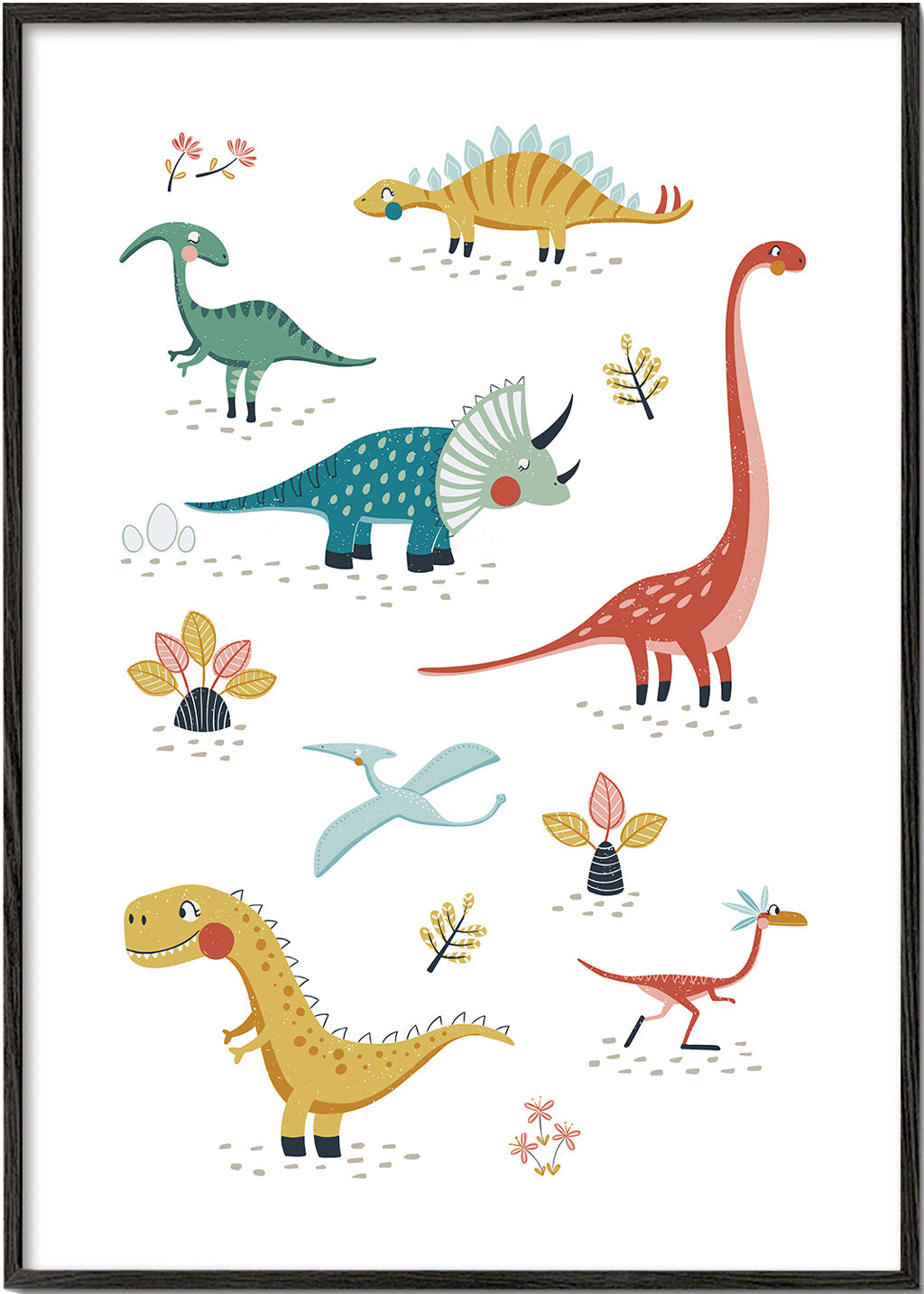 Kinderposter met speelse dinosaurussen