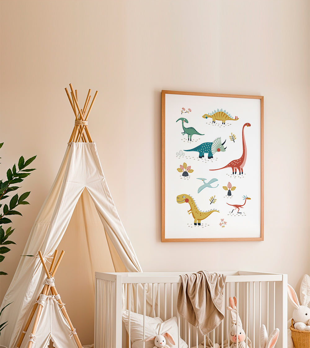 Kinderposter met speelse dinosaurussen