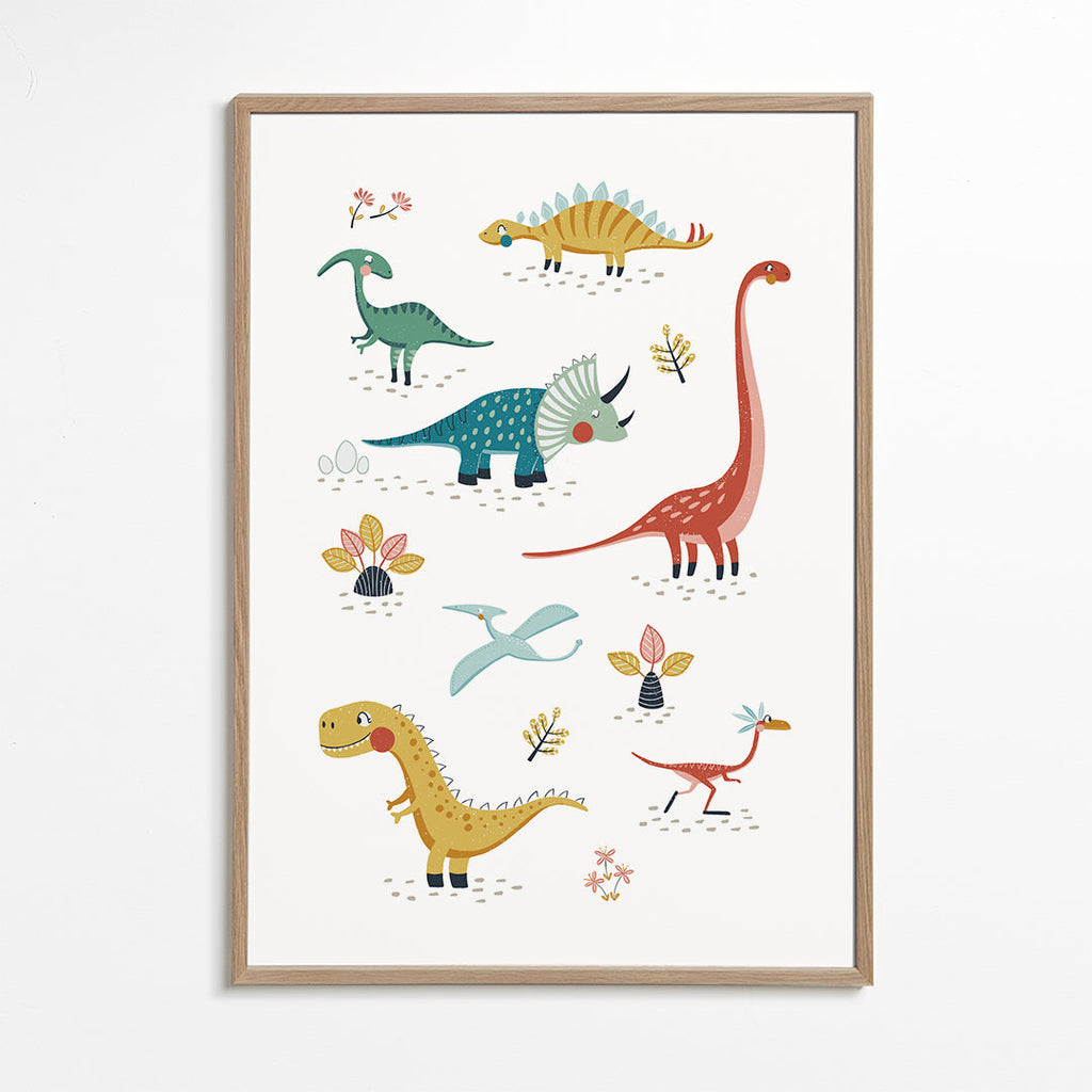 Kinderposter met speelse dinosaurussen