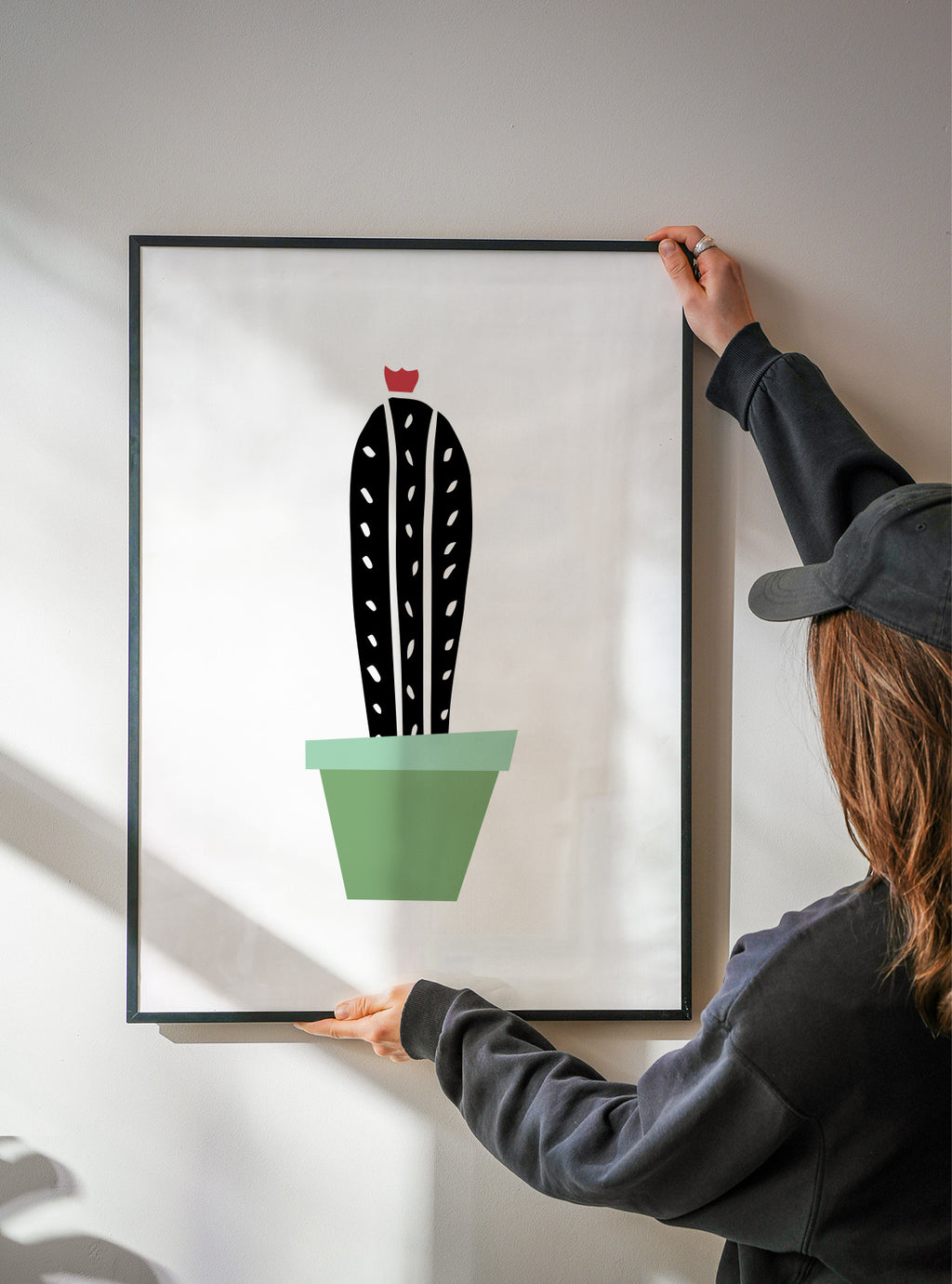 Green pot cactus print - Framed poster detail