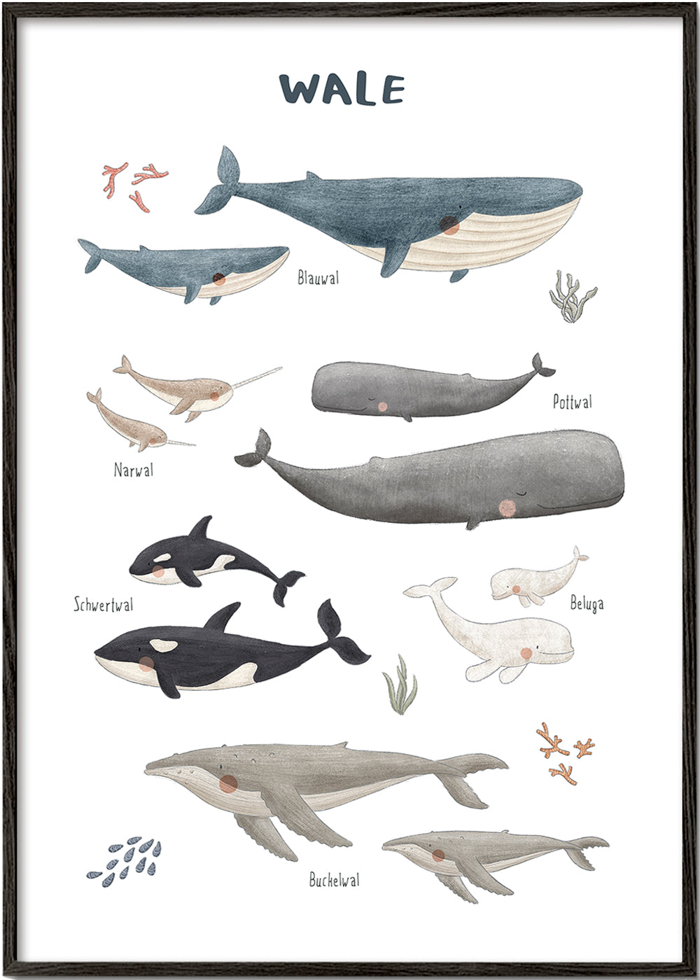 Kinderposter met walvissen in aquarel