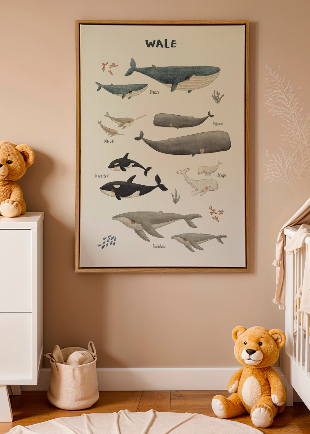Kinderposter met walvissen in aquarel