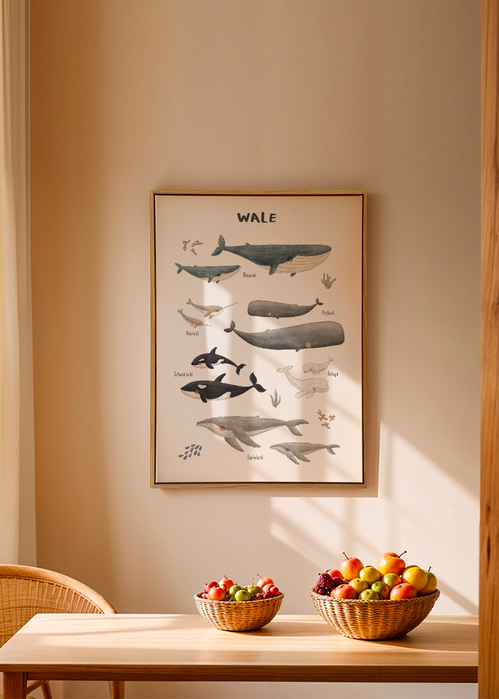 Kinderposter met walvissen in aquarel