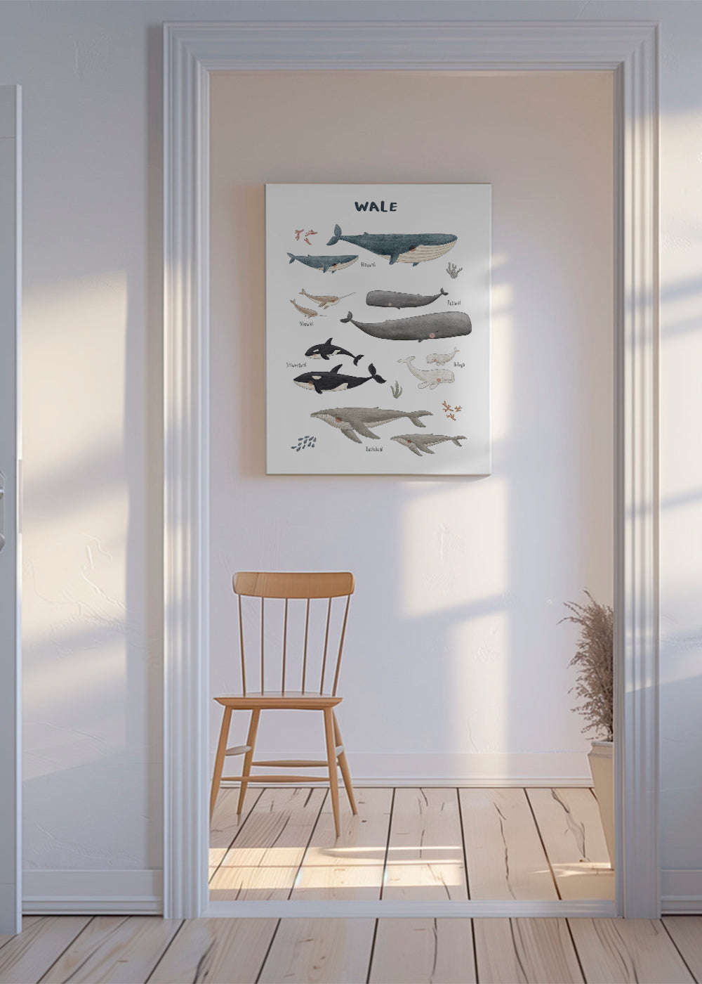 Kinderposter met walvissen in aquarel
