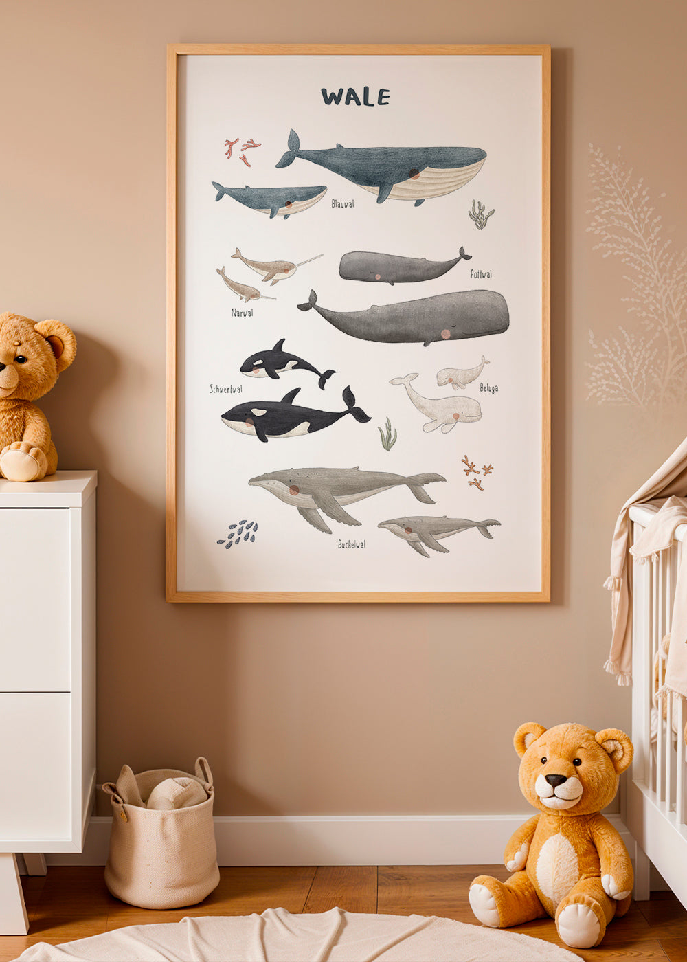 Kinderposter met walvissen in aquarel