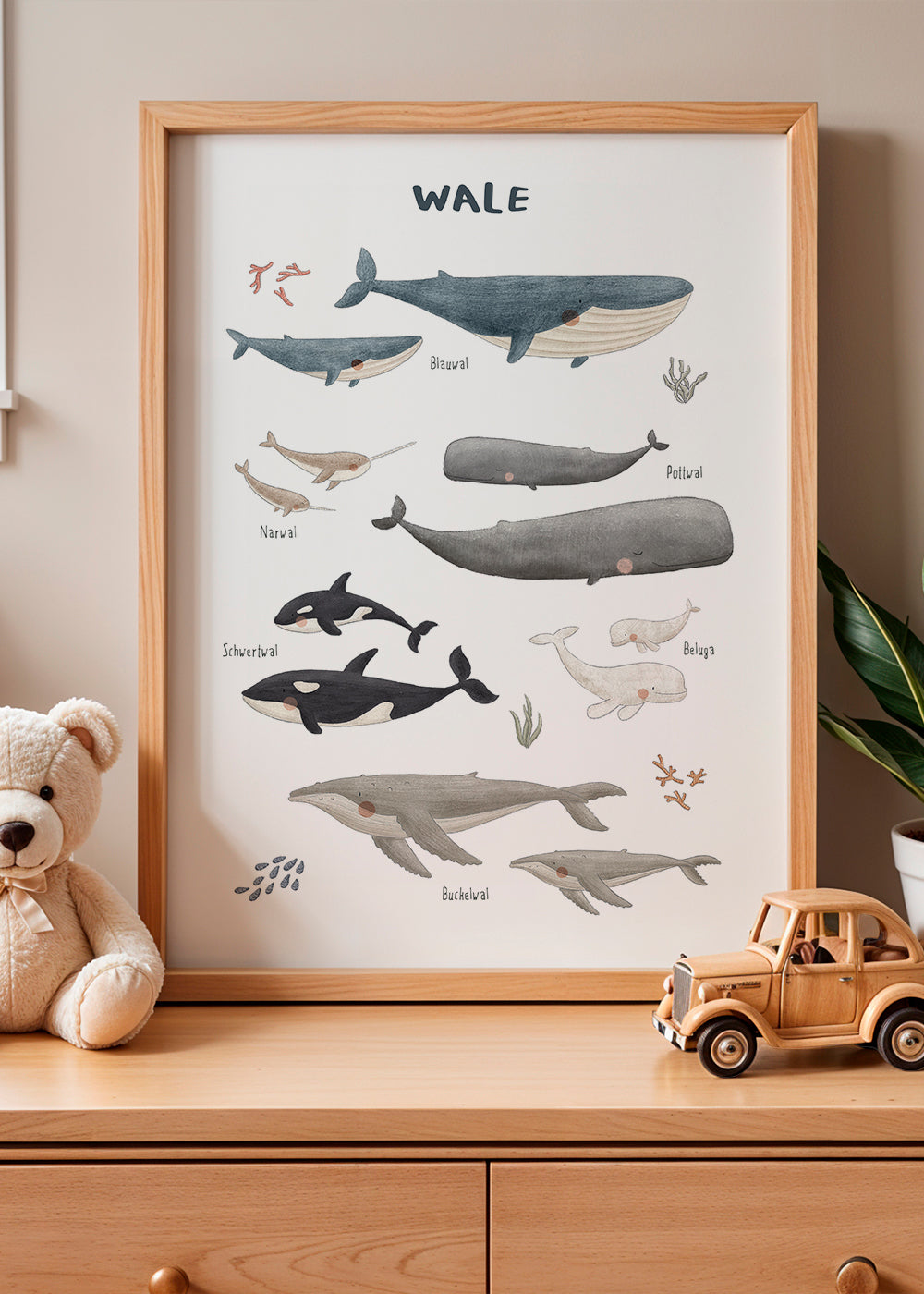 Kinderposter met walvissen in aquarel