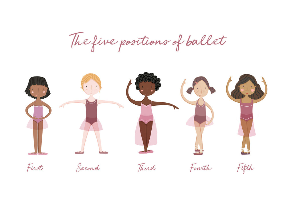 Illustration vijf balletposities in lila