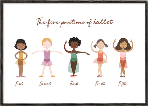 Kinderprint: vijf balletposities speelse illustratie