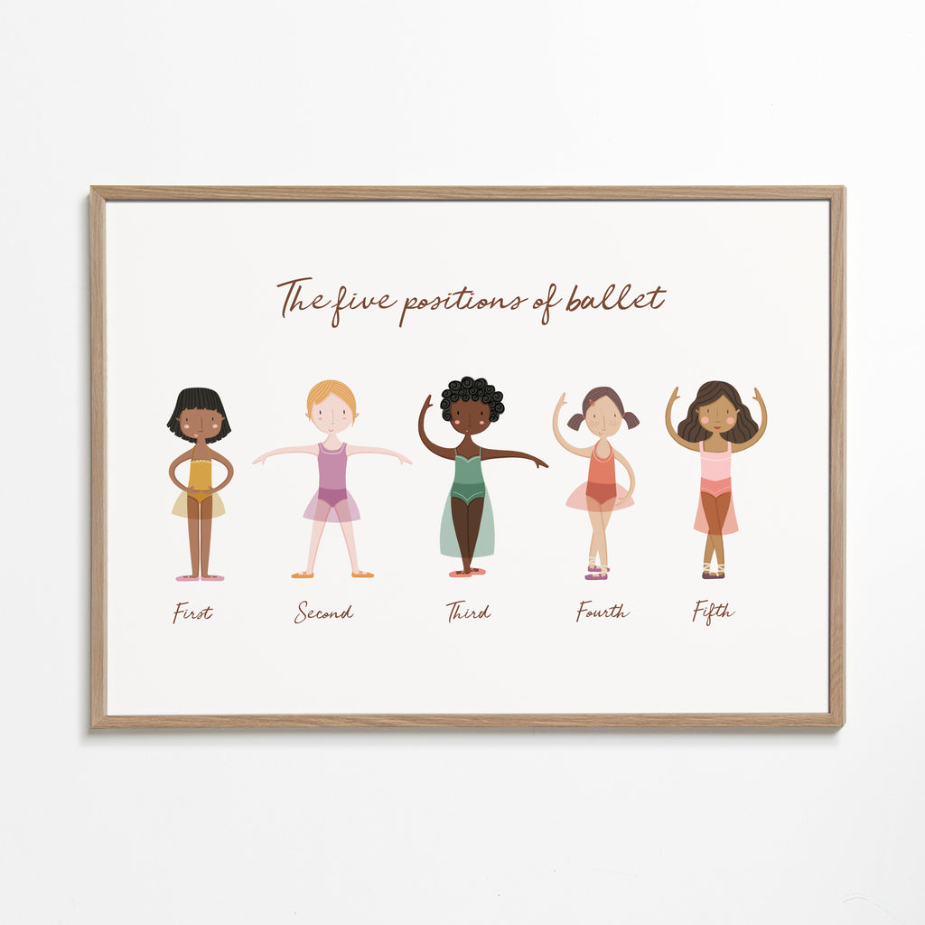 Kinderprint: vijf balletposities speelse illustratie