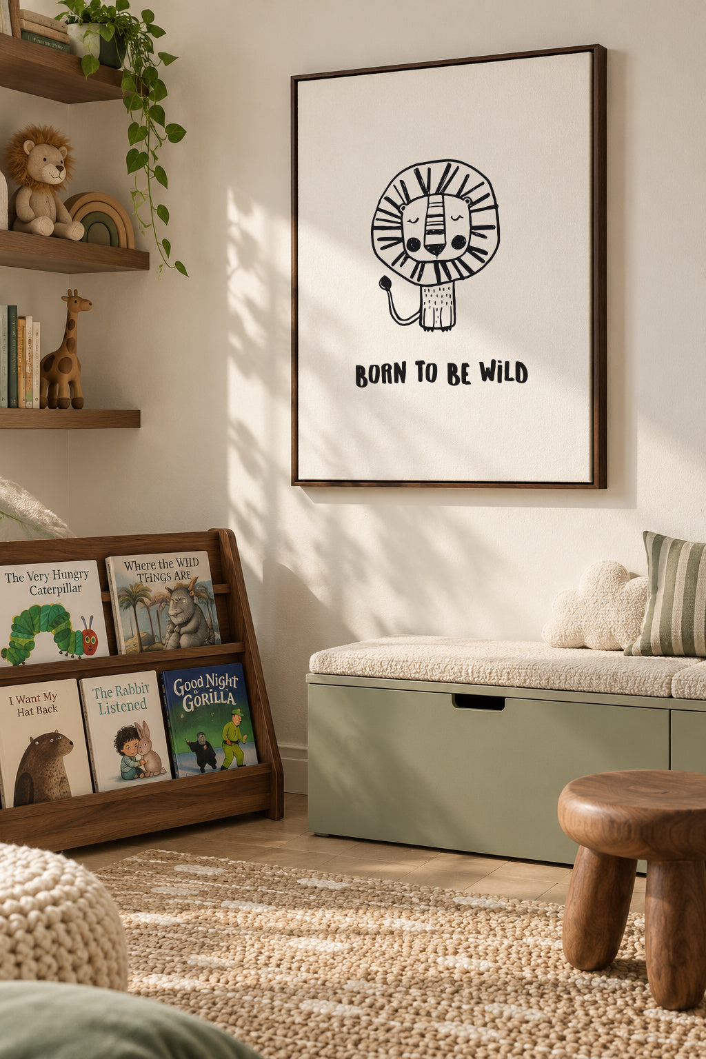 León “ Born to be wild” - Framed canvas in an interior