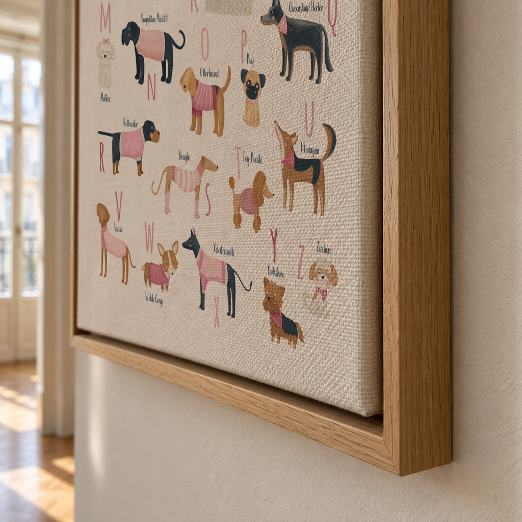 Abecedario con perros (rosa) - Framed canvas detail