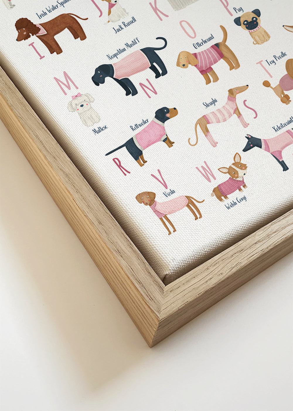 Kinderposter: hondenalfabet in roze