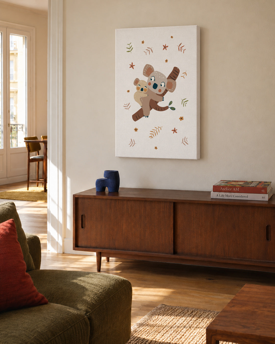 Koala Mum and Baby - Unframed canvas in an interior