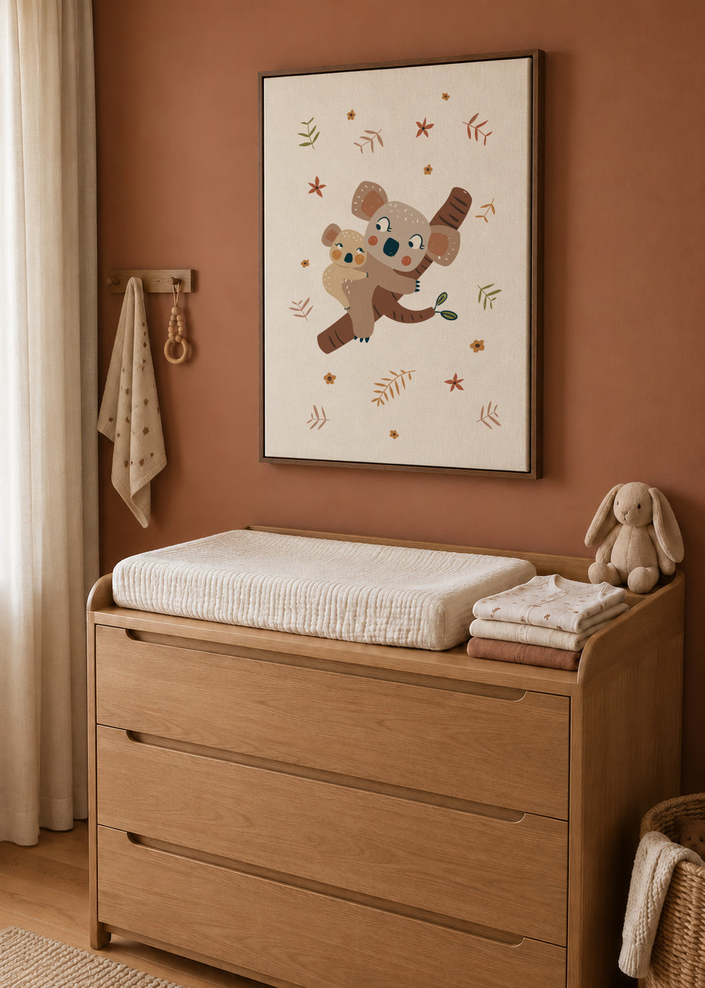 Koala Mum and Baby - Framed canvas in an interior