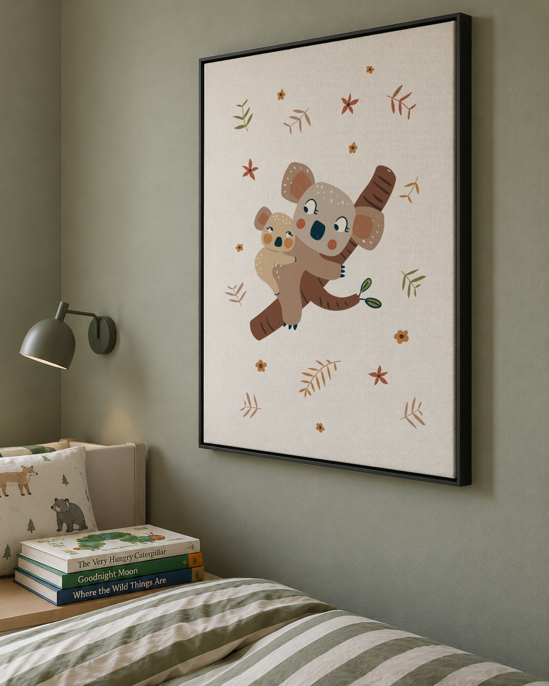 Koala Mum and Baby - Framed canvas in an interior