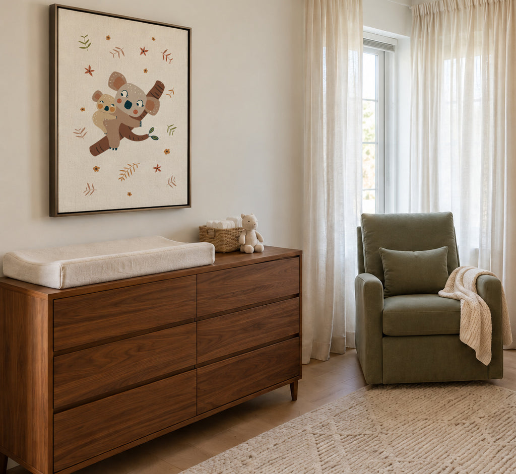 Koala Mum and Baby - Framed canvas in an interior