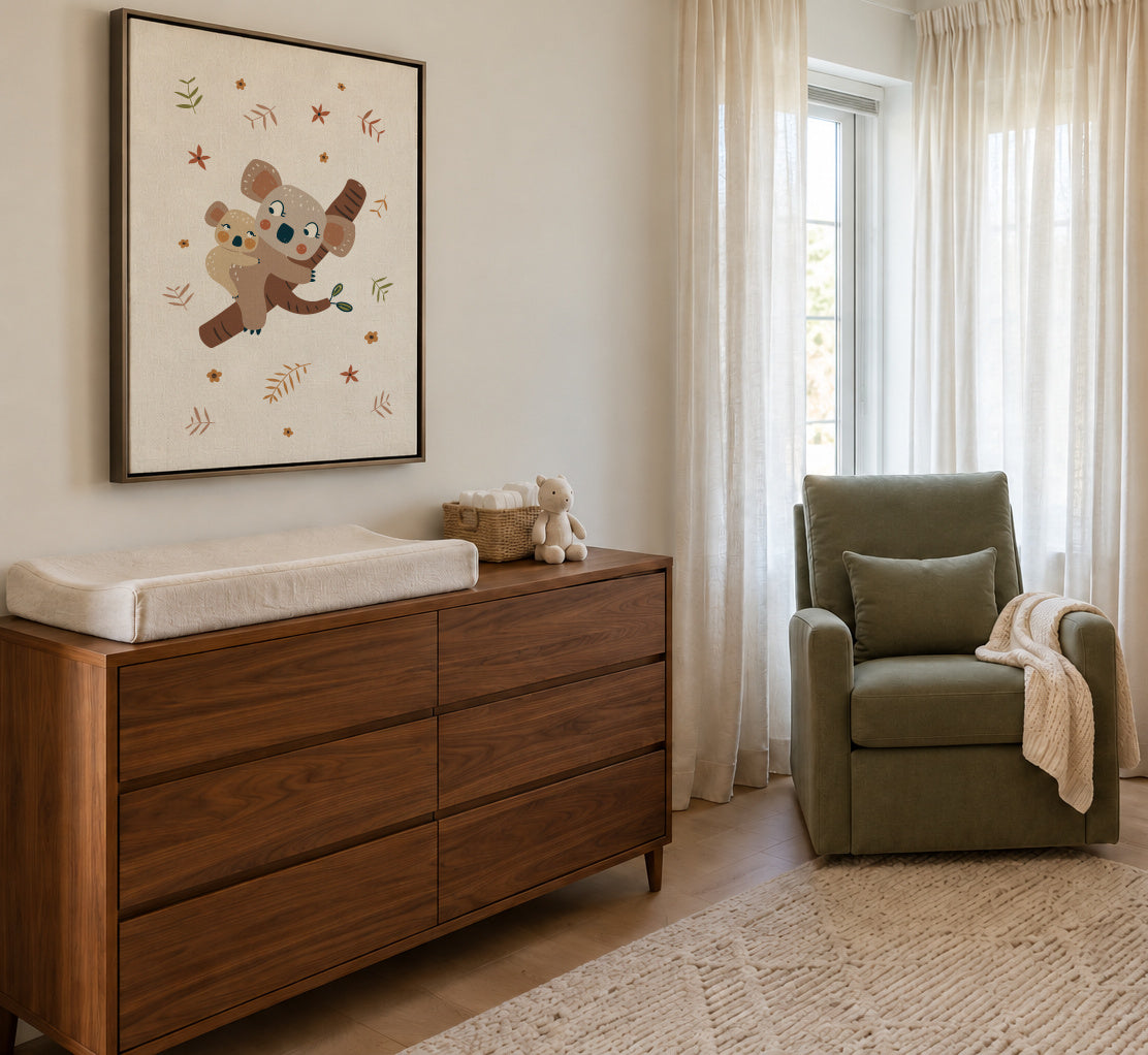 Koala Mum and Baby - Framed canvas in an interior