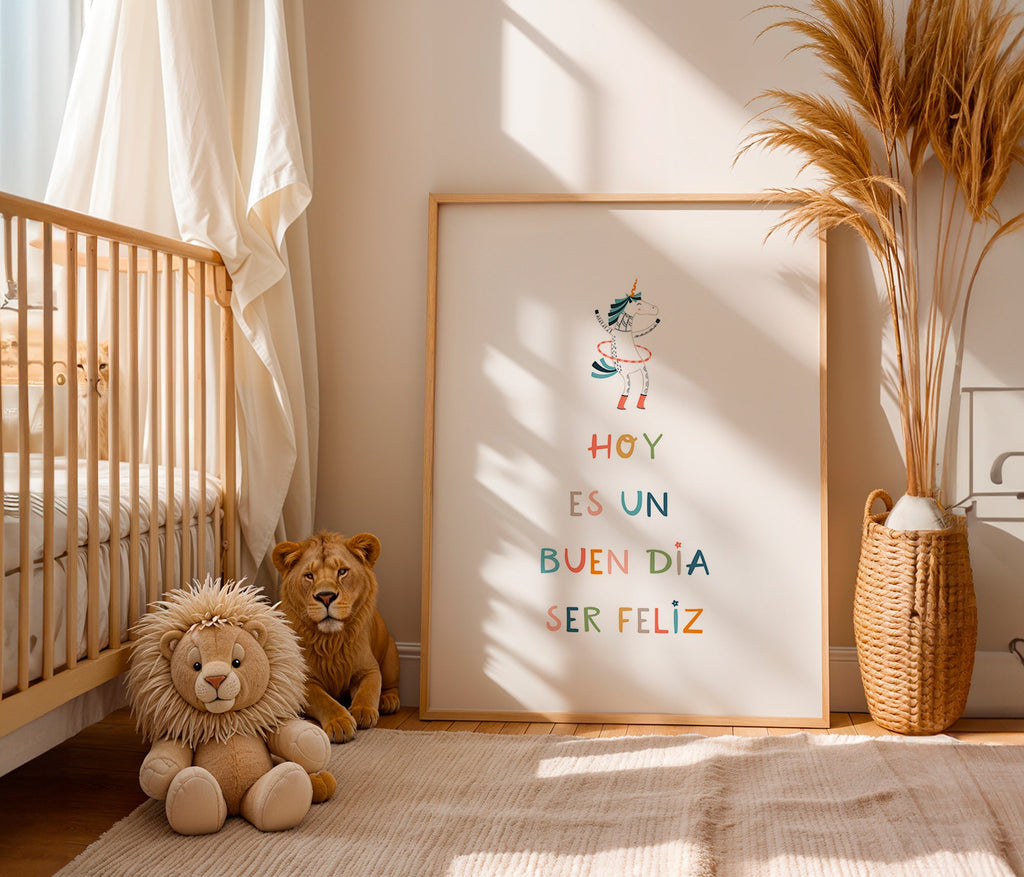 Affiche enfant avec licorne et message typographique