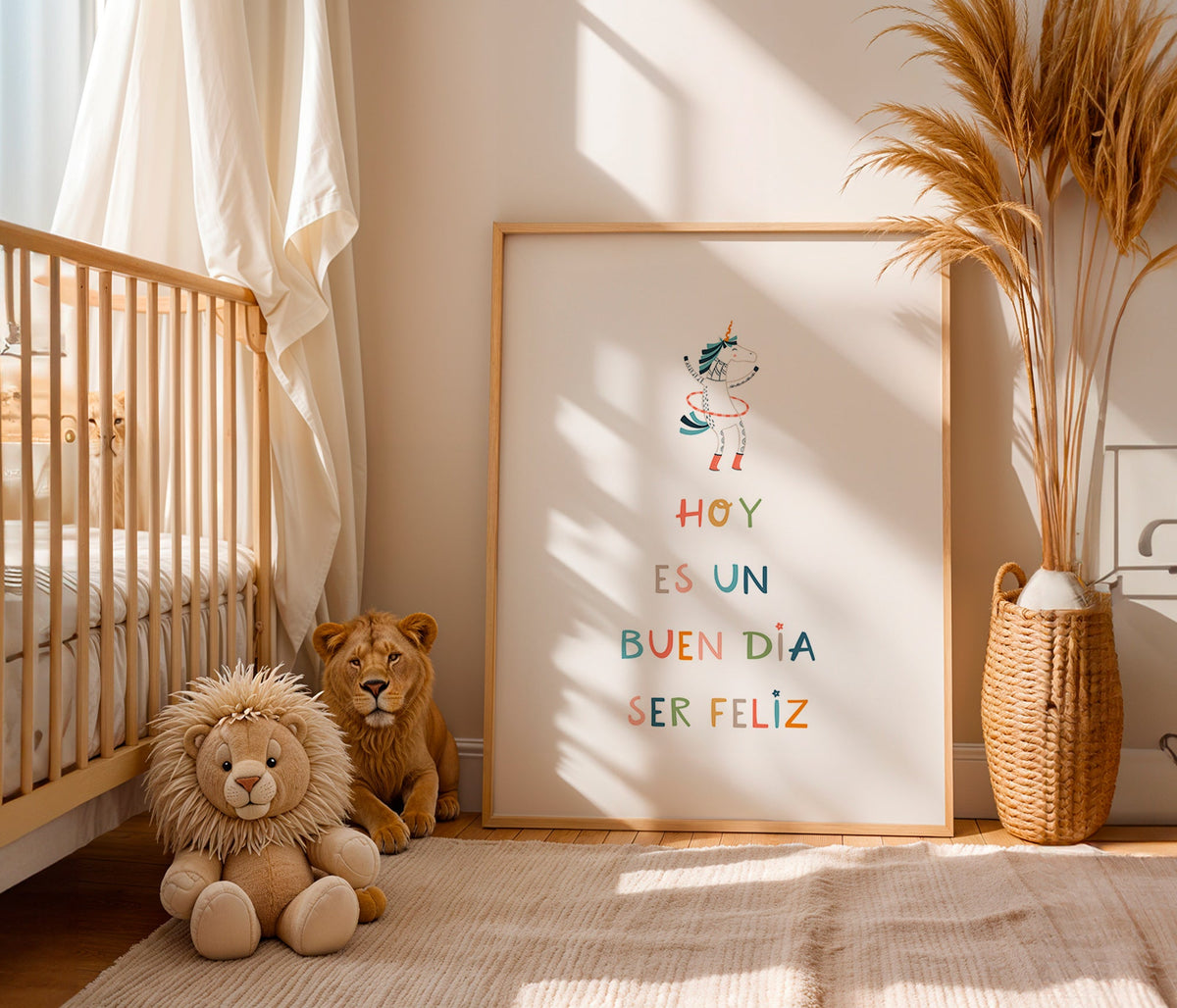 Kinderposter met eenhoorn en typografische tekst
