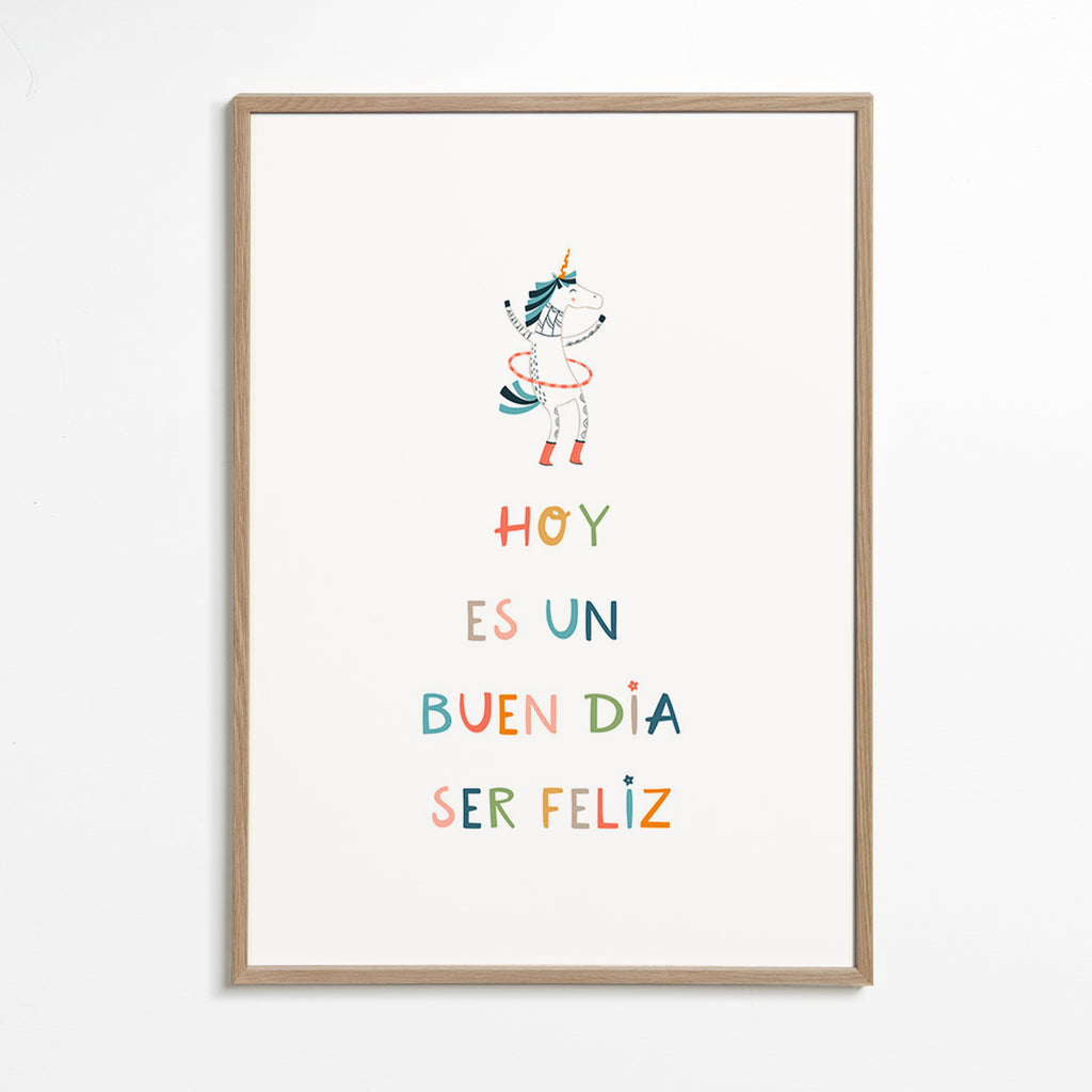 Affiche enfant avec licorne et message typographique