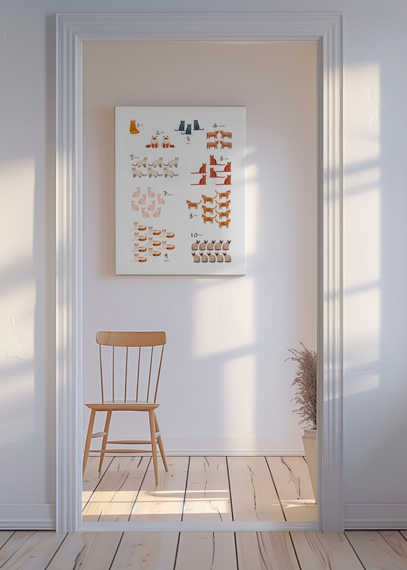 Kinderposter met cijfers en speelse katten