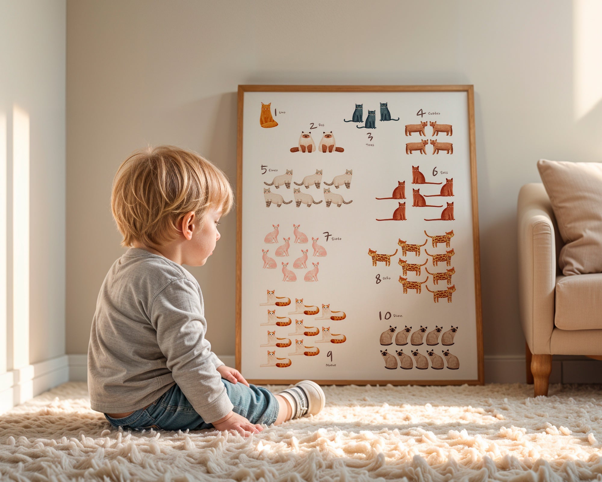 Kinderposter met cijfers en speelse katten