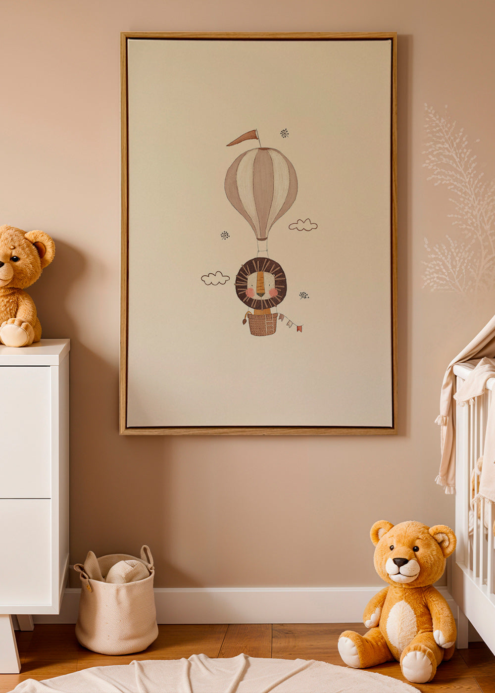 Kinderposter: leeuw in luchtballon