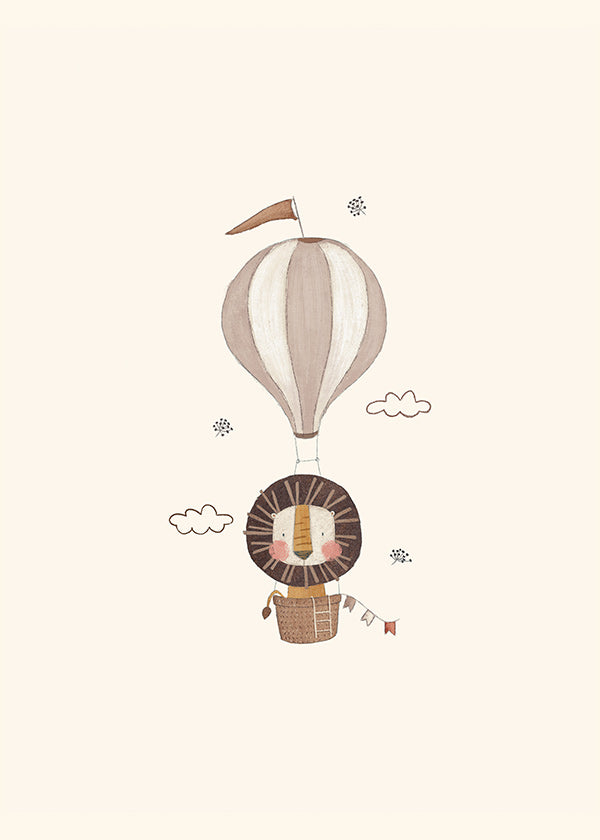 Kinderposter: leeuw in luchtballon