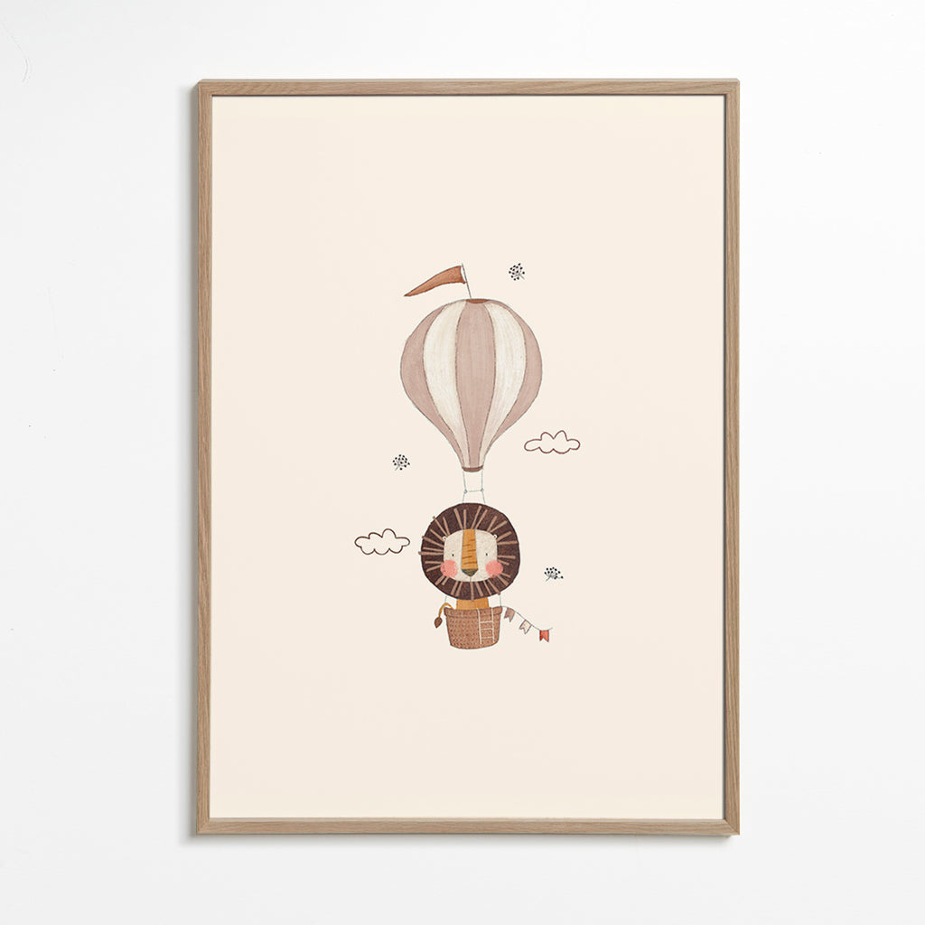 Kinderposter: leeuw in luchtballon