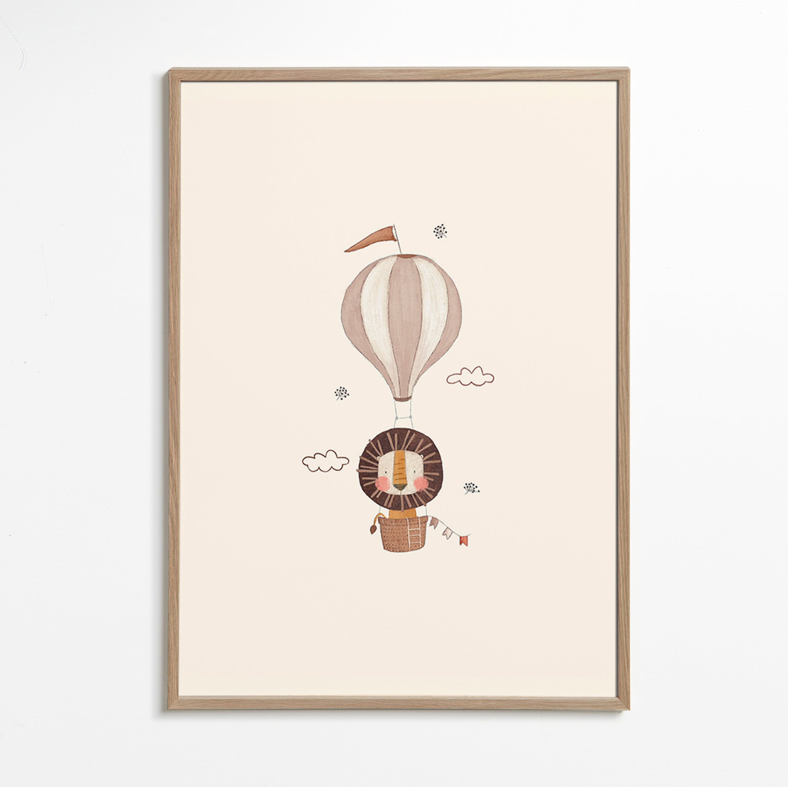 Kinderposter: leeuw in luchtballon