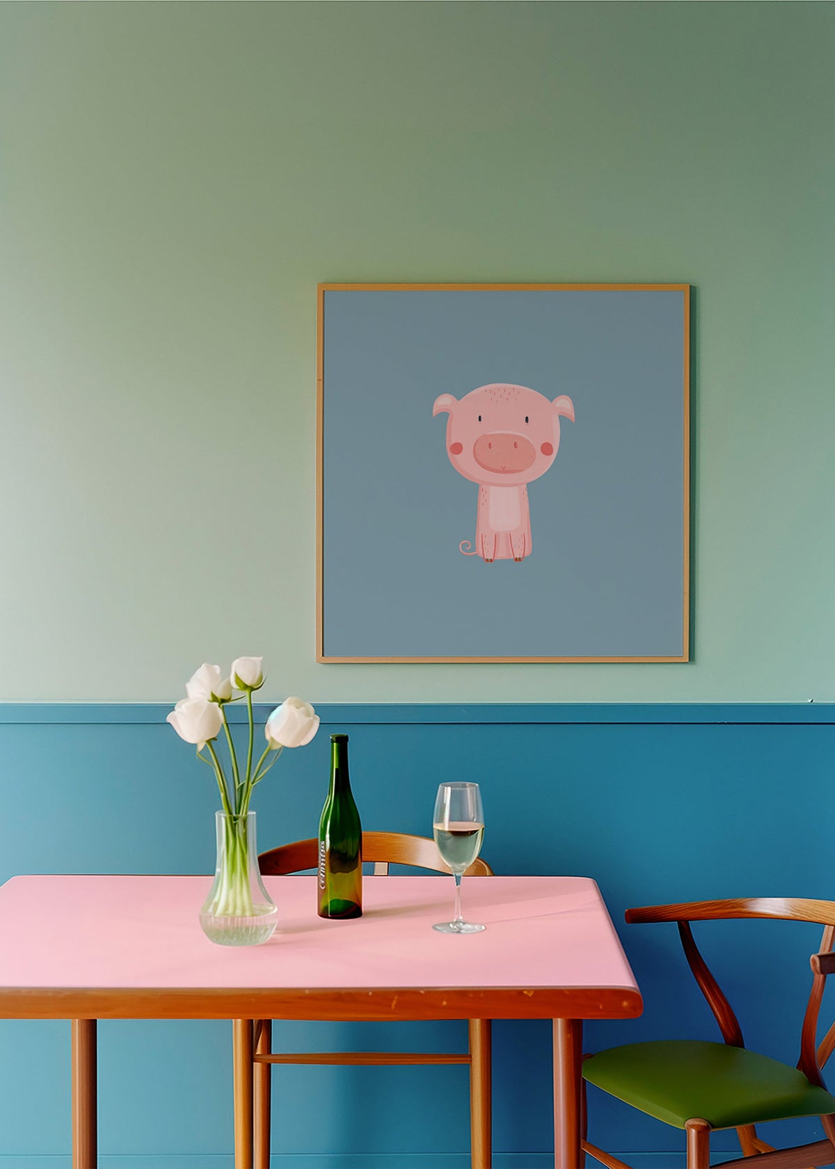 Impression enfant: cochon rose centré