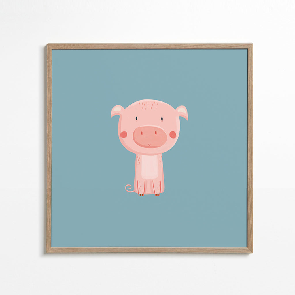 Kinderbild mit rosa Schwein in der Mitte