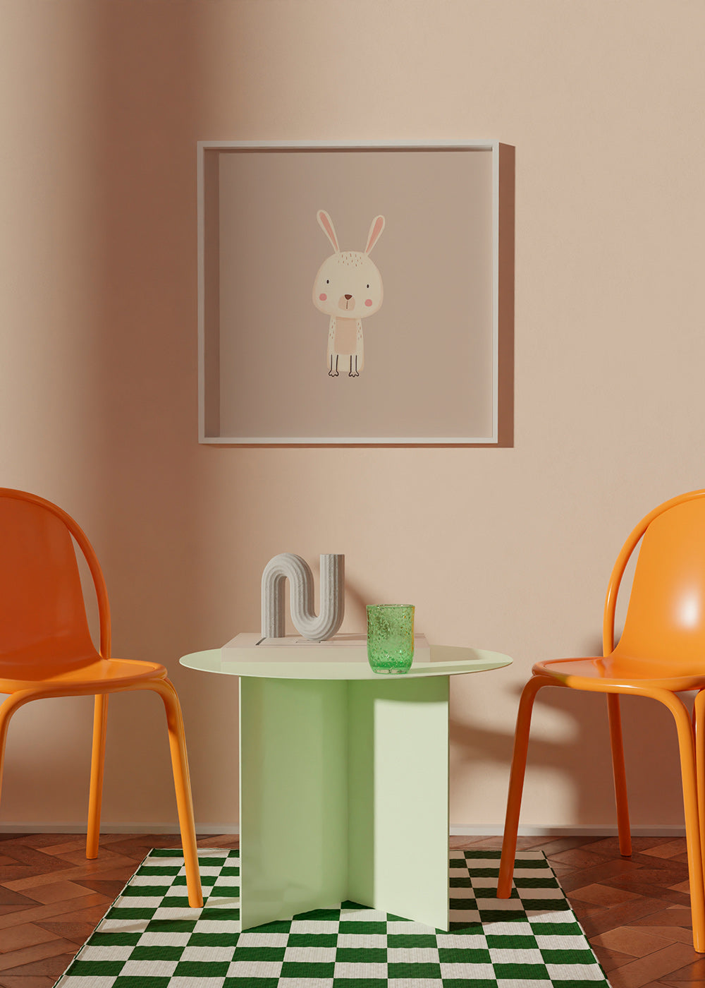 Kinderprint konijn minimal beige achtergrond