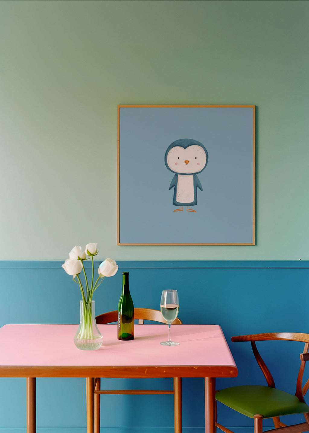 Artwork pinguïn illustratie op blauwe achtergrond