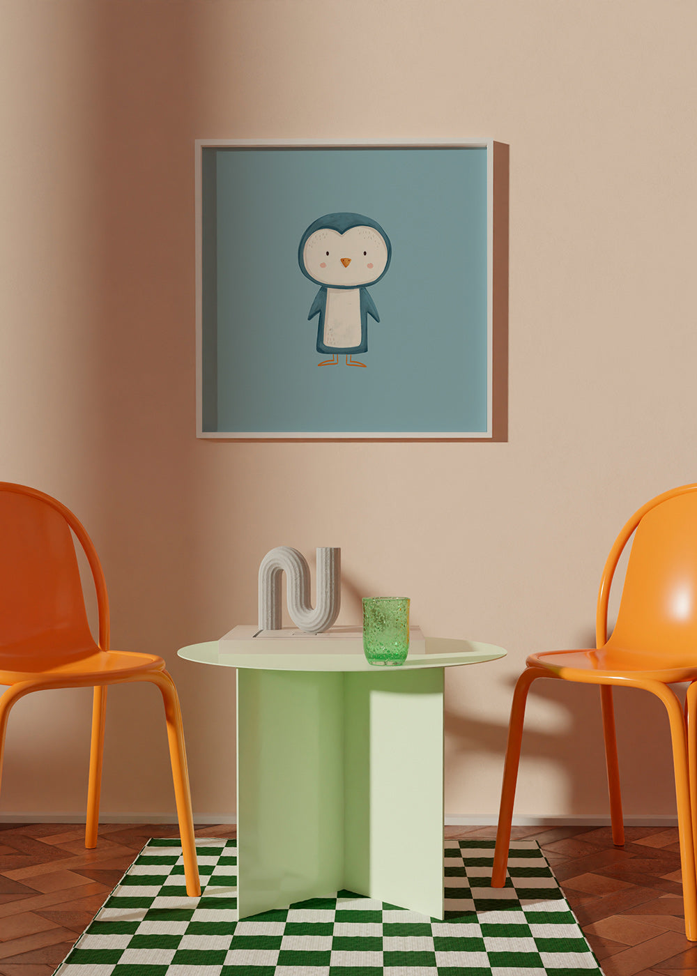 Artwork pinguïn illustratie op blauwe achtergrond
