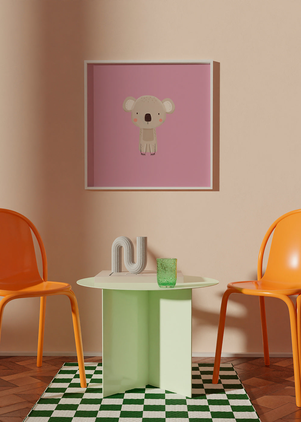 Kinderbild: minimaler rosa Koala