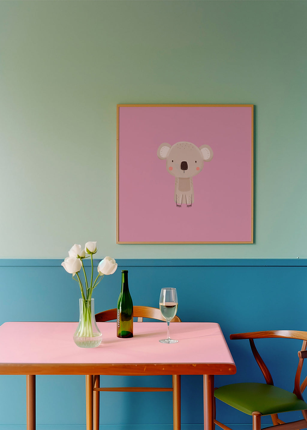 Kinderposter: minimalistische roze koala