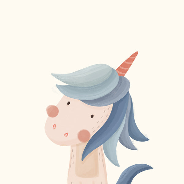 Kinderbild fröhliches blaues Einhorn