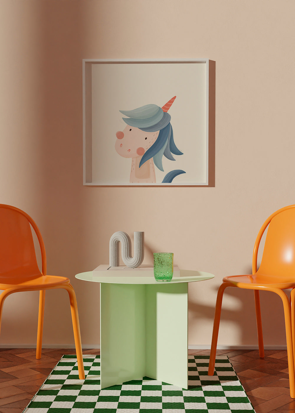 Kinderbild fröhliches blaues Einhorn