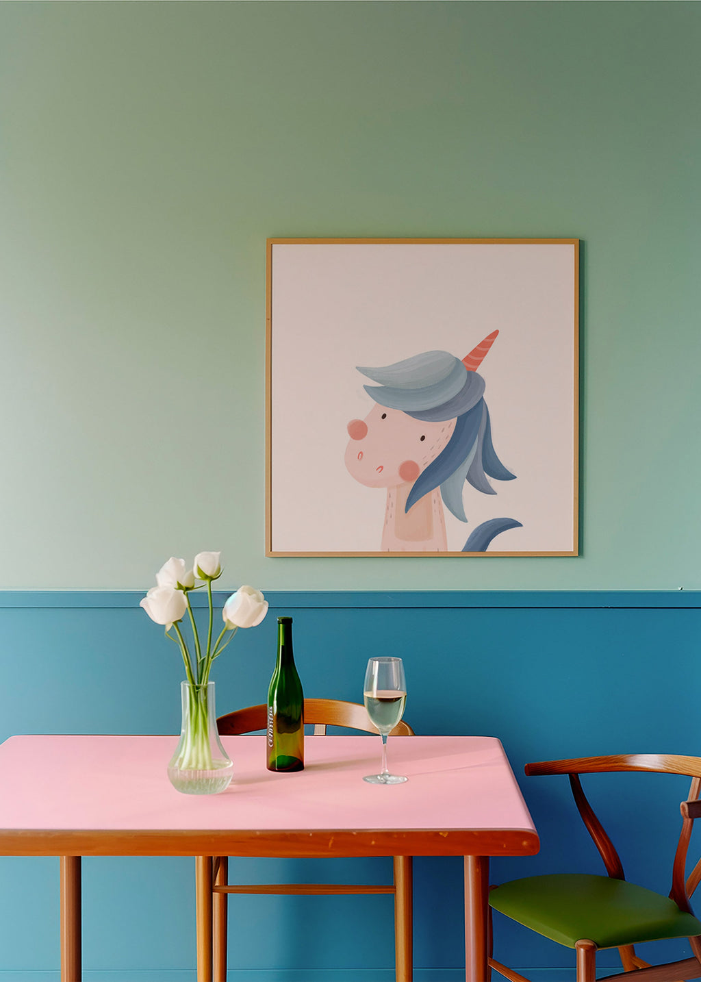 Kinderbild fröhliches blaues Einhorn