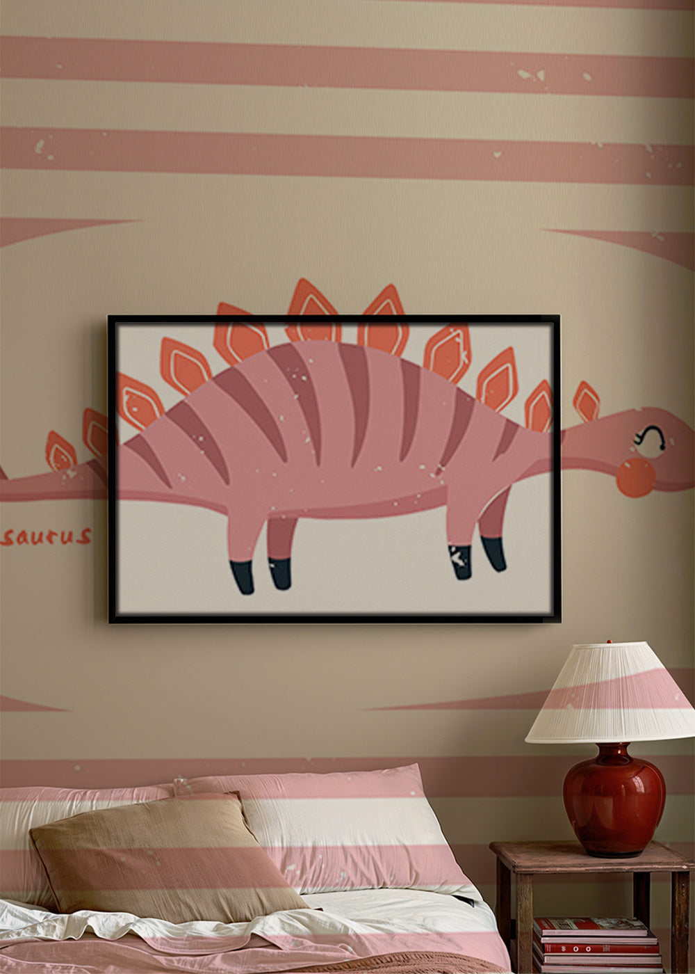 Kinderposter Stegosaurus op pastelstrepen