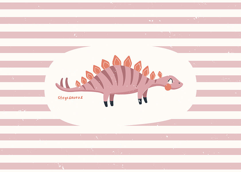 Kinderposter Stegosaurus op pastelstrepen