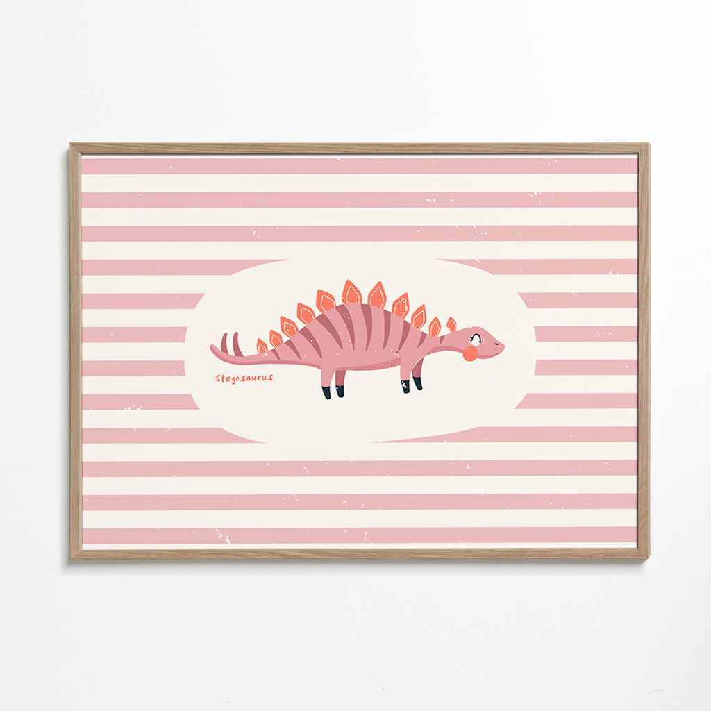 Kinderposter Stegosaurus op pastelstrepen